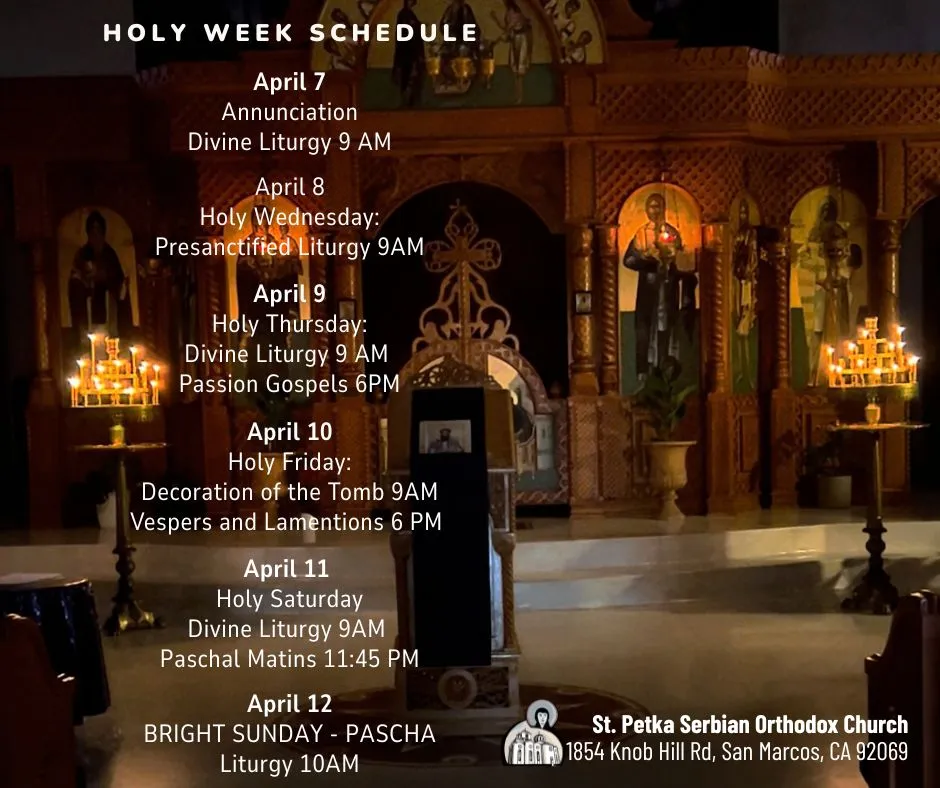 Holy Week Schedule 2026